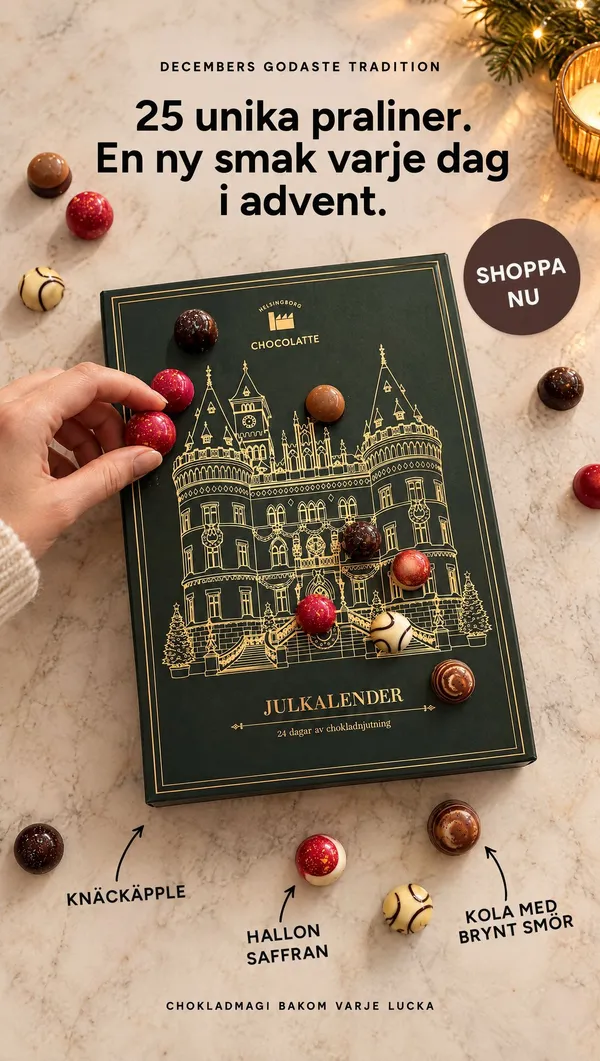 Annons för en julkalender med praliner