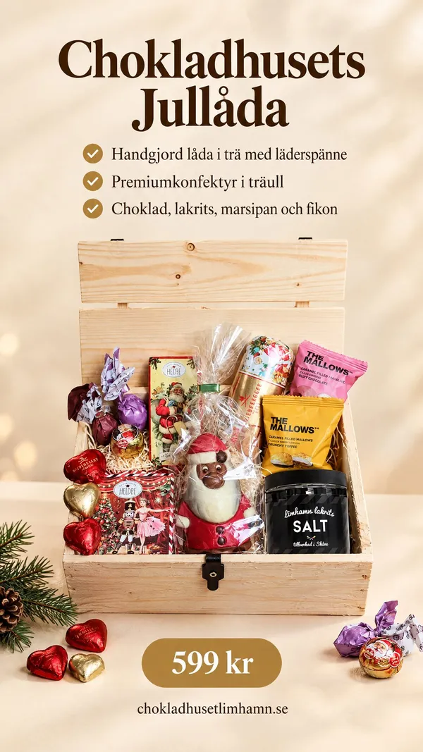 Annons för en julåda med punktlista